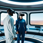 A professional group of adults, including men and women, fully clothed in modest, comfortable futuristic jumpsuits, are gathered in a spacious, well-lit common area within a space colony habitat. One individual wears a sleek virtual reality headset, observing a vibrant, lush Earth landscape. Other members of the diverse group are quietly observing or engaged in calm, supportive conversation, reflecting community and shared experience. The background features clean, futuristic architecture with subtle hydroponic elements and large windows showcasing distant stars. Professional photography, high detail, clear focus, perfect anatomy, natural pose, correct proportions, well-formed hands, proper finger count, natural body proportions. safe for work, appropriate content, fully clothed, family-friendly.